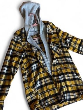 Ci Sono Yellow and Black Plaid Hooded Utility Jacket
